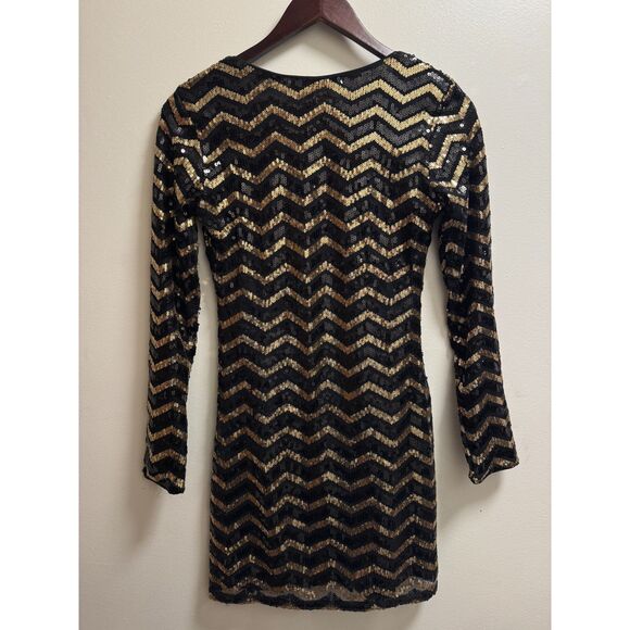 H&M Express Long Sleeve Sequined B&W Chevron Dress - 4 - Picture 2 of 5